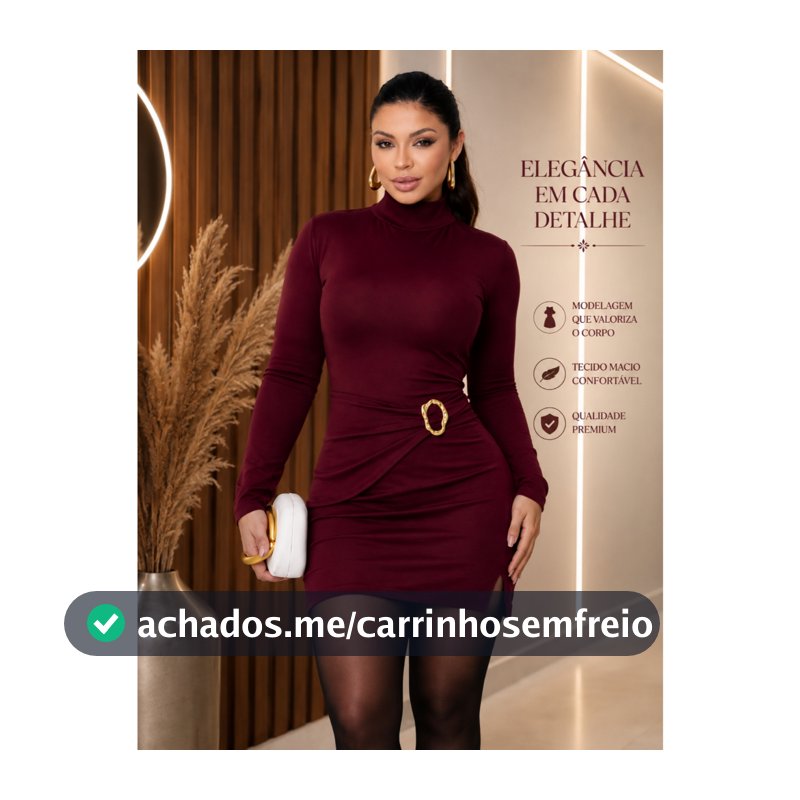 Vestido curto feminino fenda frontal manga longa gola alta fivela luxo acinturado inverno