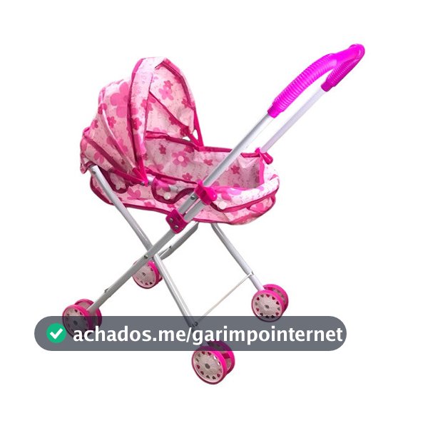 Carrinho De Boneca Tipo Berço 4 Rodas Importway Rosa  Escuro Bebê Bercinho