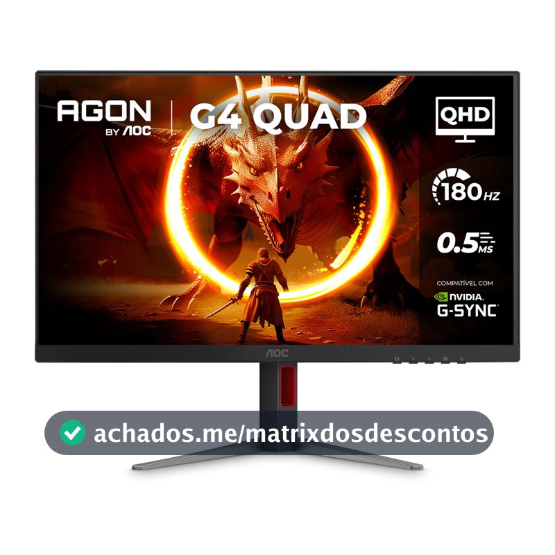 Monitor Gamer AOC AGON QUAD 27" QHD 180Hz 0,5ms IPS HDR10 Base Ajustável Q27G4F