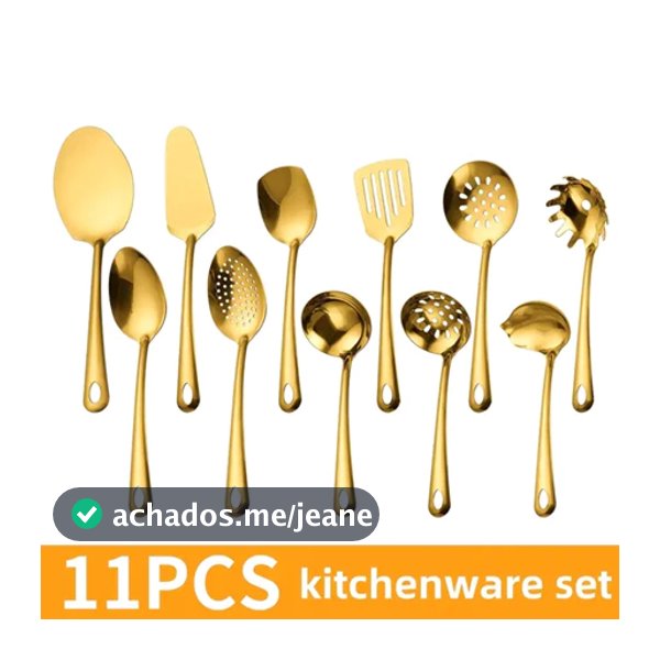 4/11 peças conjunto de utensílios de cozinha banhados a ouro com