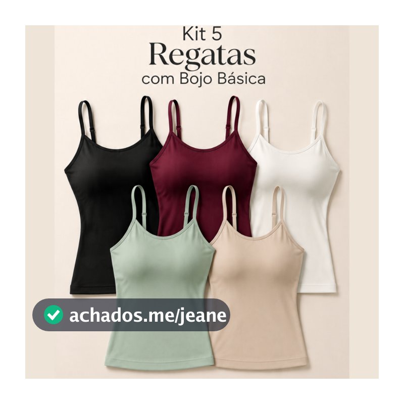 Kit 5 Regatas Feminina C/ Bojo Dia a Dia Caminhada Blusinha Viscolycra Basica
