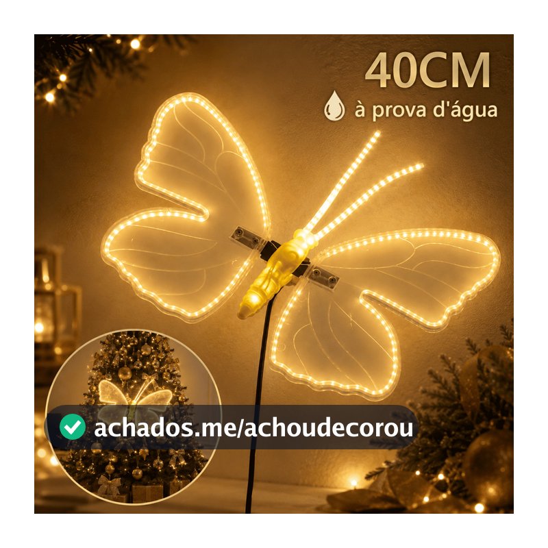 Borboleta LED com Asas em Movimento Bivolt À Prova D'água 40x28cm