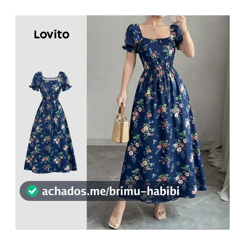 Lovito Padrão de Vestido Boho Plissado Vestido Primavera/verão para Mulheres LBL37046