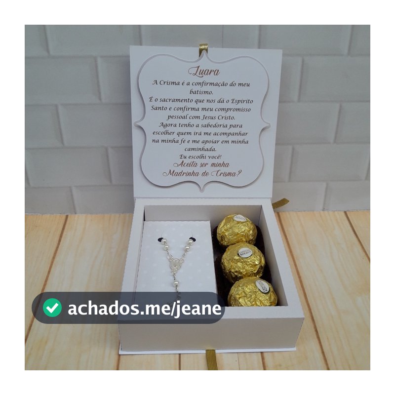Convite Crisma Padrinho/Madrinha c/ Terço, detalhes Dourado e Laço – Personalizado