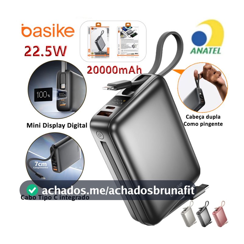 BASIKE Carregador Portátil 20000mAh - Carregamento Rápido 22.5W Power Bank Carregador Saída dupla
