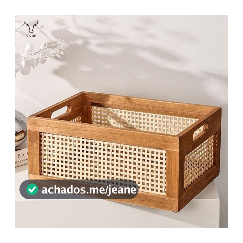 Cesta Decorativa De Livros Cestas Tecidas Para Armazenamento Organizadora De Viveiro Quarto Rattan Banheiro (S) Cor De Madeira