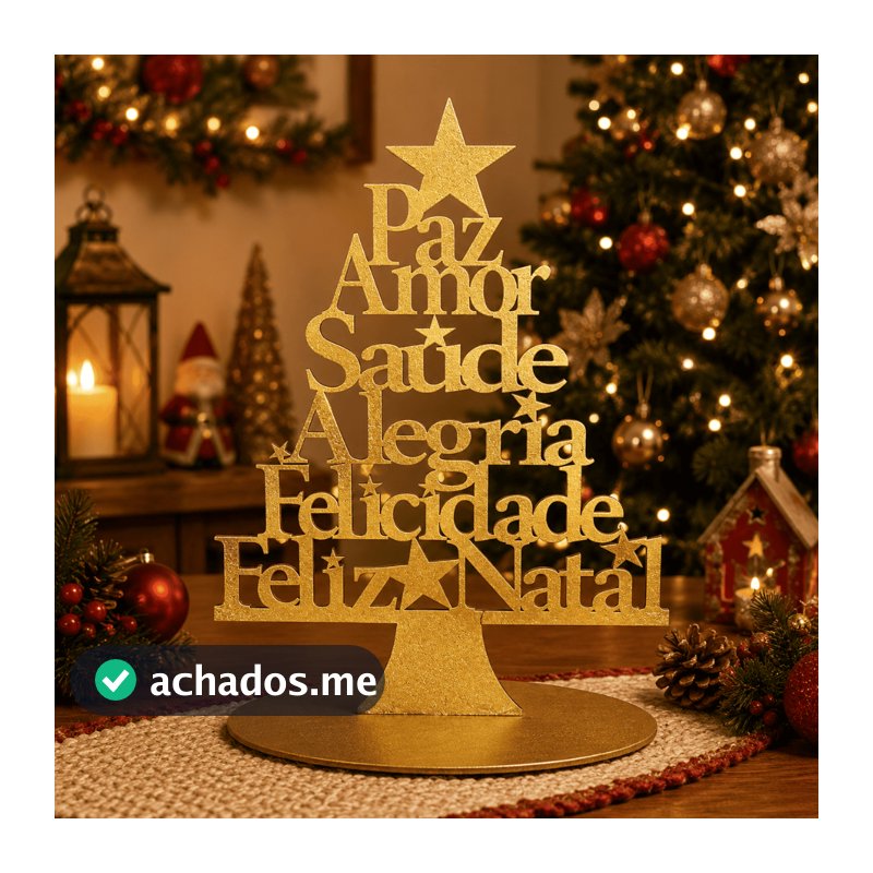 Árvore de Natal Enfeite de Madeira para Mesa Paz Amor Saúde (Disponível em 3 Cores)