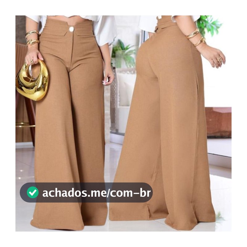 Calça Pantalona de Linho Feminina com Botão e Zíper Frontal Elegancia e Conforto
