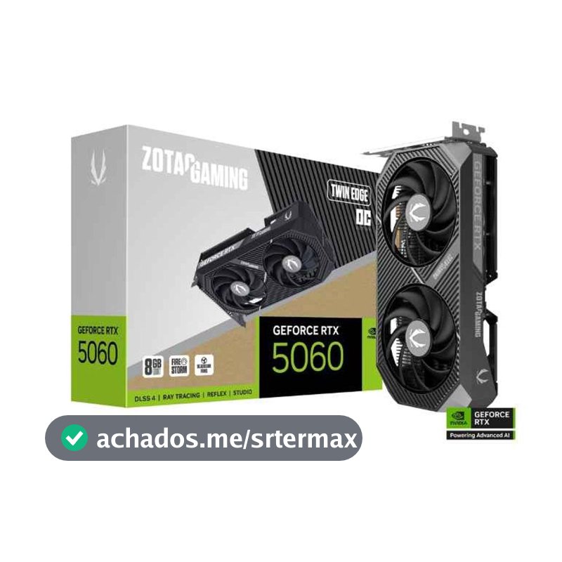 Placa de Vídeo NVIDIA GeForce ZOTAC Gaming RTX5060 8GB Twin Edge OC GDDR7 128BITS ZT-B50600H-10M