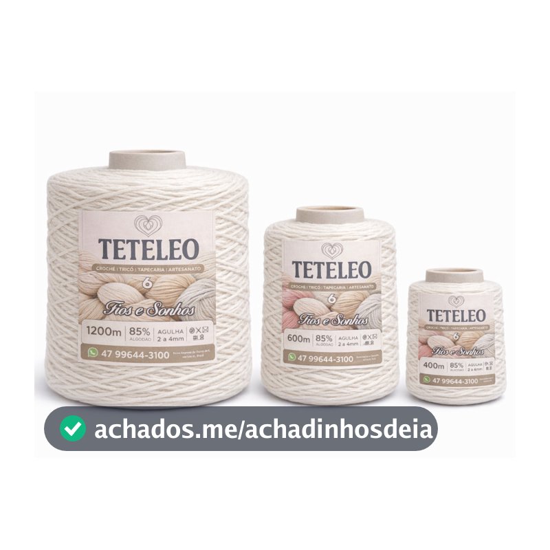 Barbante Antialérgico Sem Poeira Não Desbota TeTeLeo Fio Nº6 – Ideal para Crochê, Tricô e Artesanato Cru