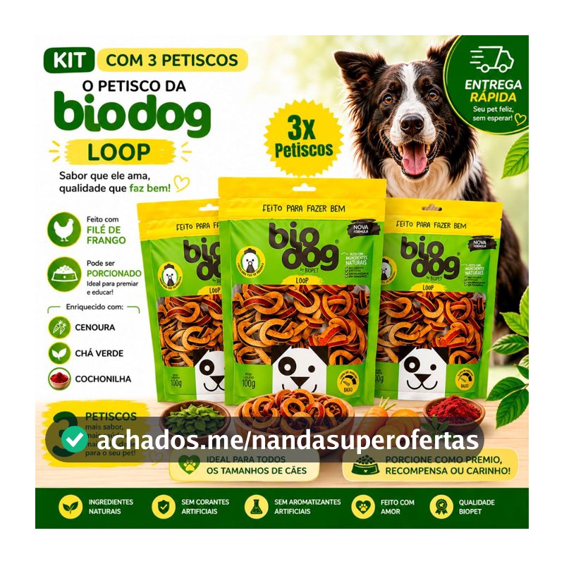 Kit 3 Bifinho Petisco Natural Snack Cães Biscoito Biodog Mordedor Gourmet Loop