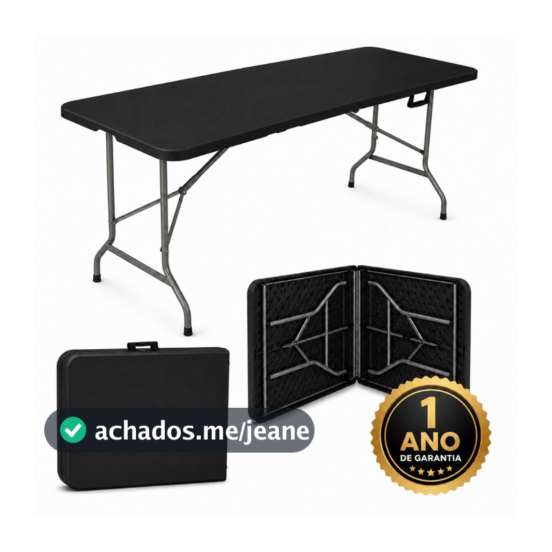 Mesa Dobrável 1,80m Vira Maleta com Alça Portátil Camping Praia Resistente | LARUNO