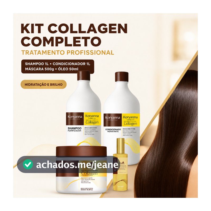 Kit  Collagen Completo Máscara 500g Shampoo 1L Condicionador 1L Óleo Maca 50ml Tratamento Profissional