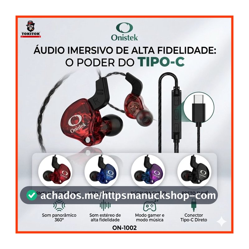 Fone de Ouvido Gamer Tipo-C Estéreo com Microfone Grave HD Controle ON-1002