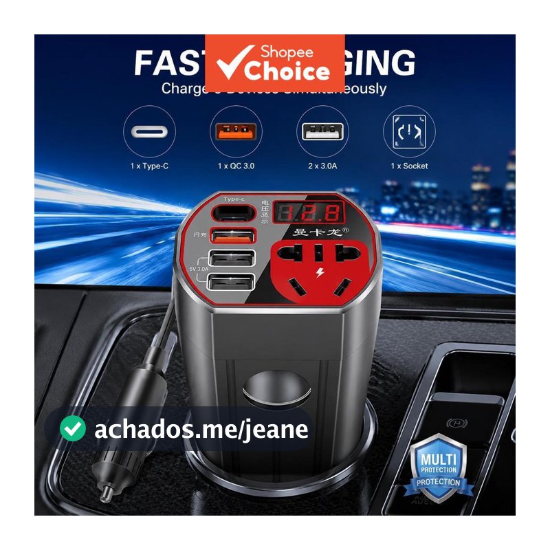 Inversor De Energia Para Carro 120w 12v 24v A 220v USB Tipo-c Conversor Multiportas De Carregamento Rápido