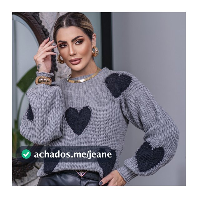 Blusa Coração Pelinho Feminina Tricô Lã Fang Manga Longa Bufante Oversize Inverno Frio Laffy Tricot