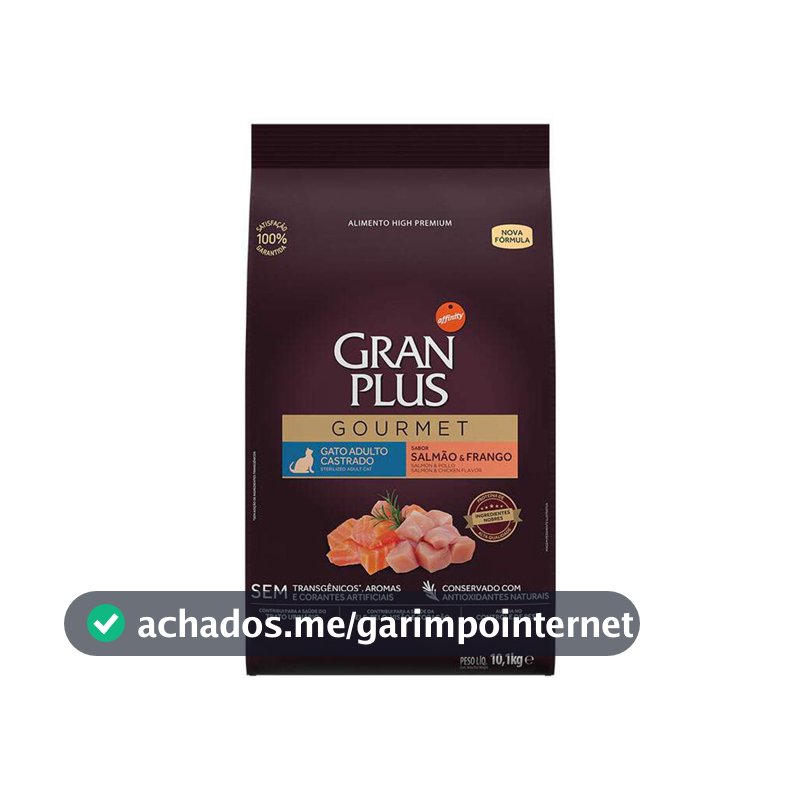 Racao Gran Plus Gourmet Gatos Ad Mini Salmao/Frango 10,1kg