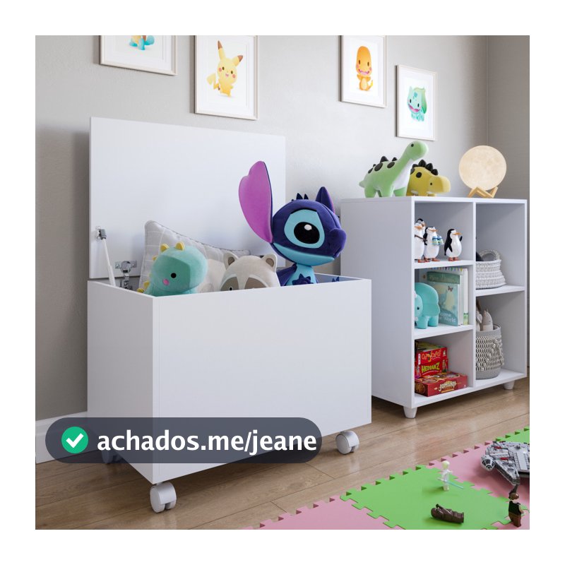 Baú Organizador Infantil Caixa de Brinquedos MDF Branco com Tampa | Pés ou Rodinhas