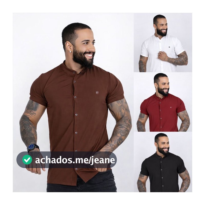 Camisa Social Masculina Gola Padre de Luxo Com Manga Curta Slim Fit  Tecido Premium