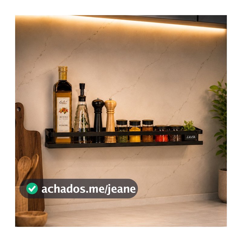 Prateleira Porta Temperos Preto Fosco Aço Organizador Cozinha Banheiro e Lavabo Luxo Parede Multiuso