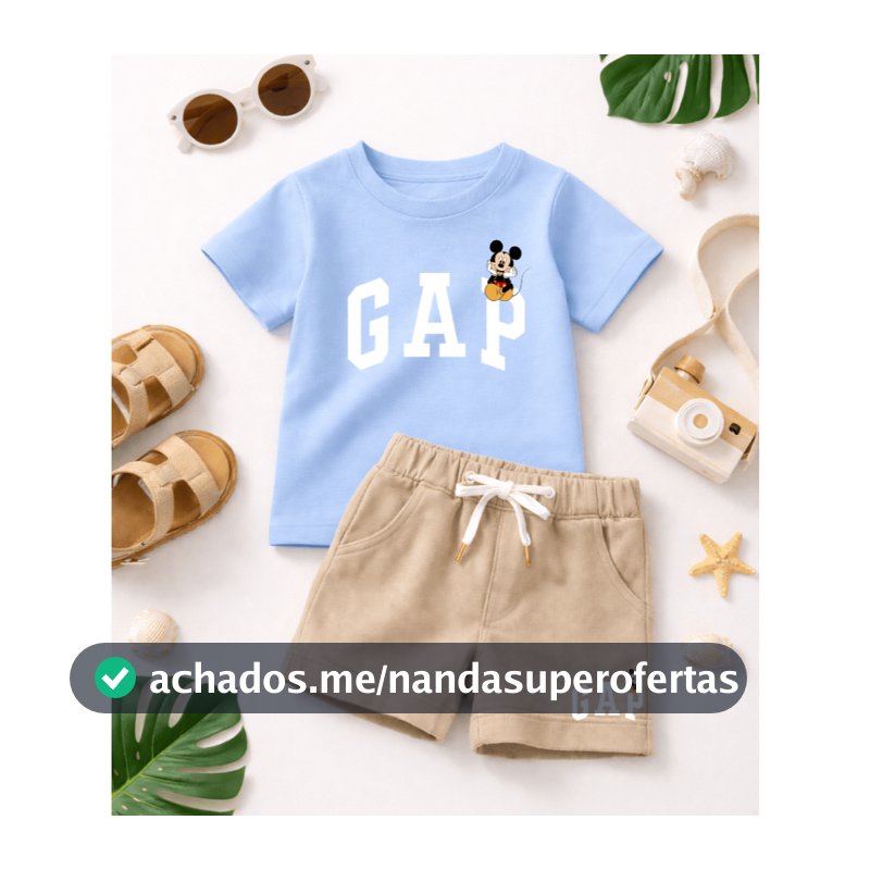 Conjunto infantil para meninos  -Estiloso de verão - camiseta manga curta e bermuda de moletom  básico casual