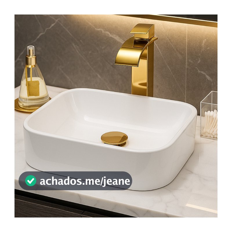 PROMOÇÃO Pia Para Banheiro Cuba de Sobrepor 37cm Apoio Lavabo Retangular Mármore Sintético Branca