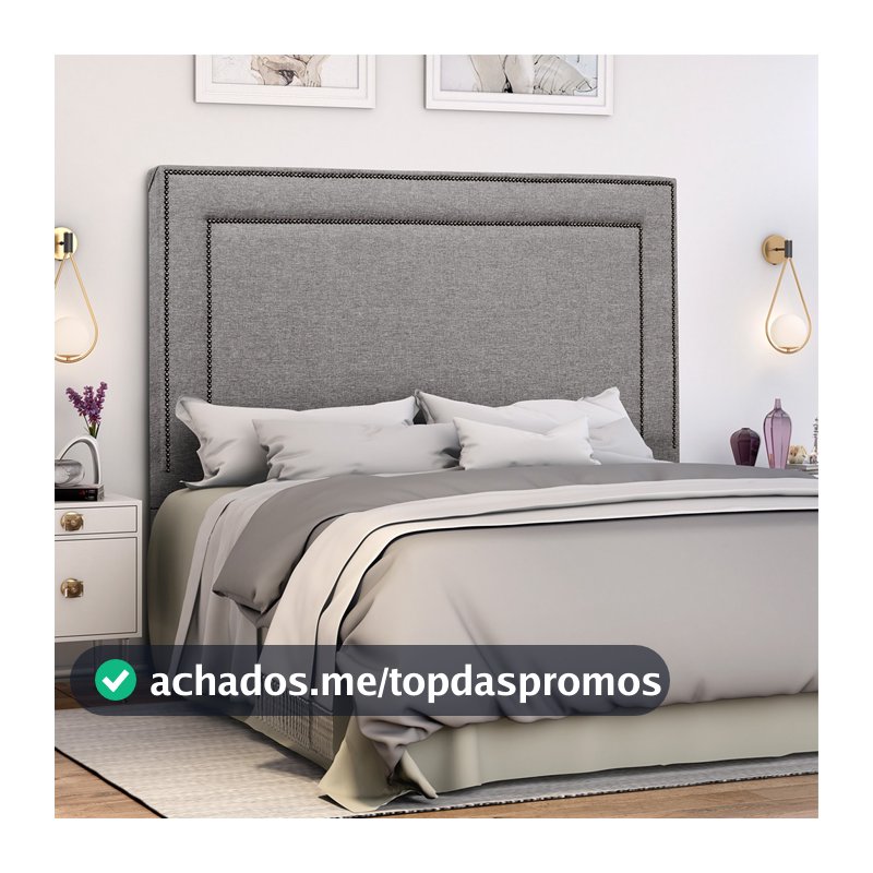 Cabeceira Cama Casal Padrão/Queen Estofada de Linho Tachinhas Metal Madri Fixação Box -  LH Móveis