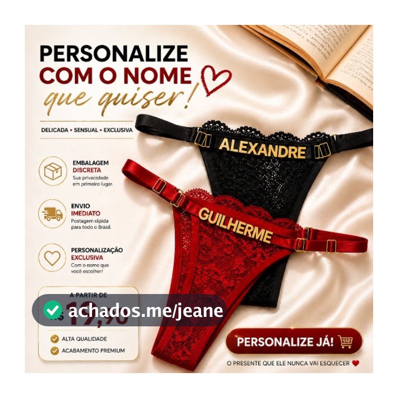 Calcinha fio dental com nome  personalizada regulagem lateral tanga com nome em letras douradas