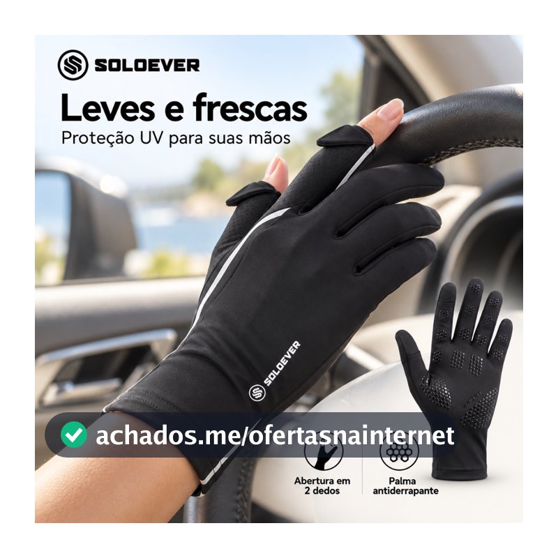 Luva UV UPF50+ SOLOEVER com Touch Screen Antiderrapante para Ciclismo Pesca e Direção