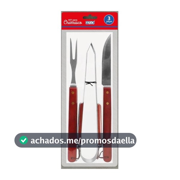 Kit Churrasco Fixxar Essencial Jogo Faca Garfo Pegador 3 Pçs Inox