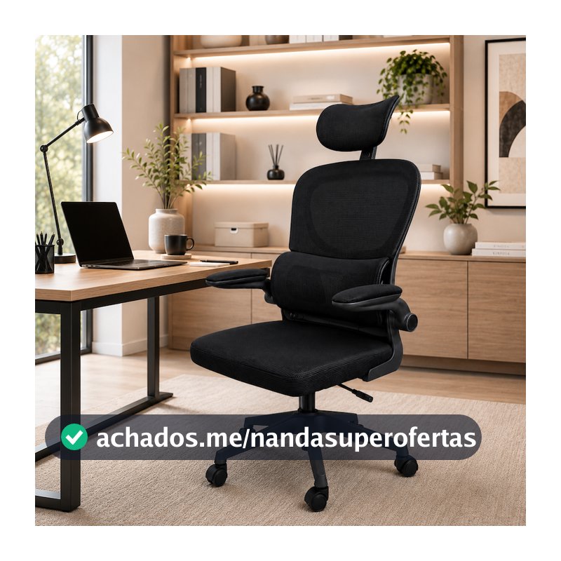 Cadeira ergonômica inclinável escritório gamer estofado mesh giratória rodinhas suporte lombar e cabeça braço rebatível
