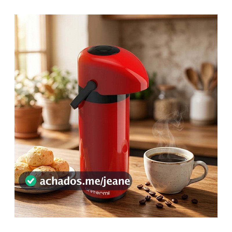 Garrafa Térmica Pressão 1 Litro Unitermi Verona Ampola de Vidro Café Chá Água Quente Bico Antipingo Alça Mesa Escritório