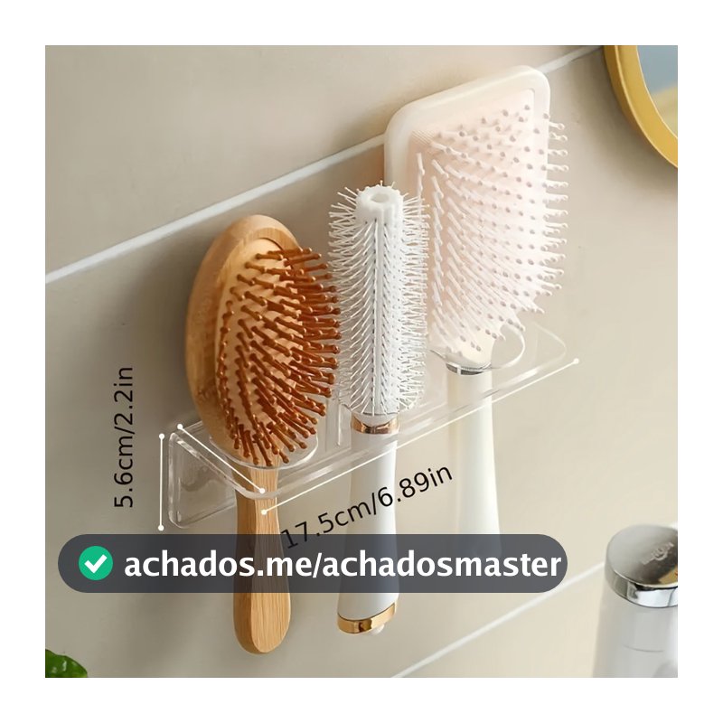 Suporte Escova de Cabelo Acrílico Cristal – Utilitário para Quarto, Organiza Escovas e Pentes na Guarda Roupa!