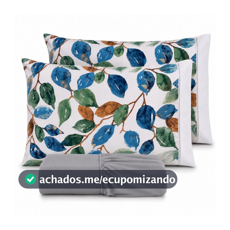 Kit Lençol Fronha Estampada Cama Solteiro Casal Queen King 400 fios Micropercal 03 Peças Ponto Palito