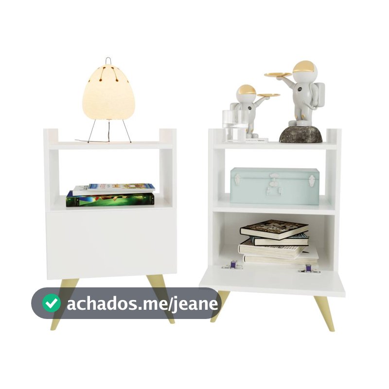Kit 2 Mesa de Cabeceira Com Porta Nicho Quarto Casal Decoração Retro Fontana