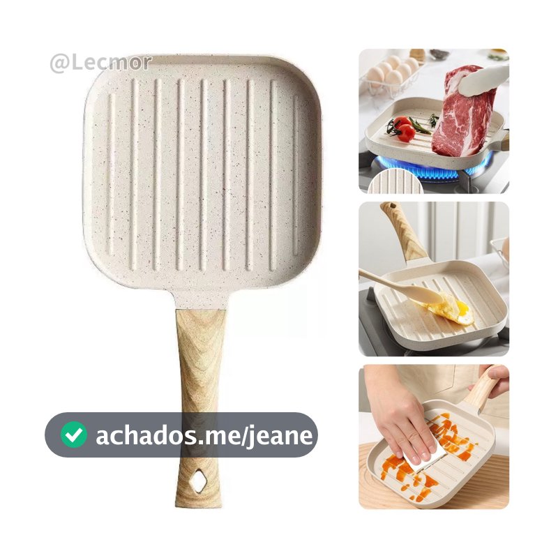 Panela Frigideira Grill Quadrada Antiaderente com Revestimento Antiaderente Premium Cabo Madeira