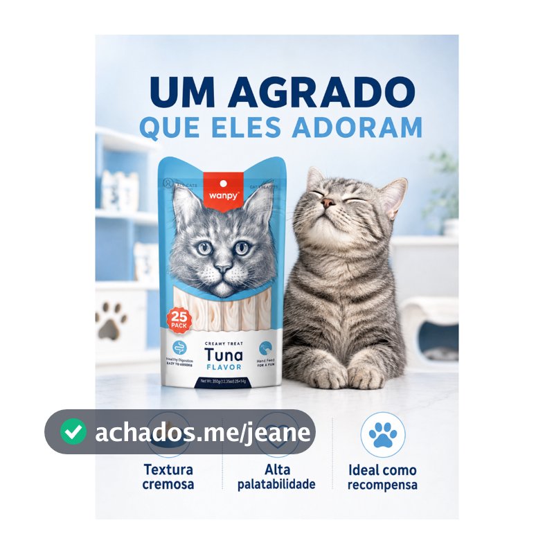Petisco Wanpy Creamy Treat Gatos 350g 25 Sachês Frango Atum Salmão Camarão Caranguejo Vieira Bacalhau Sabor Cremoso Pets