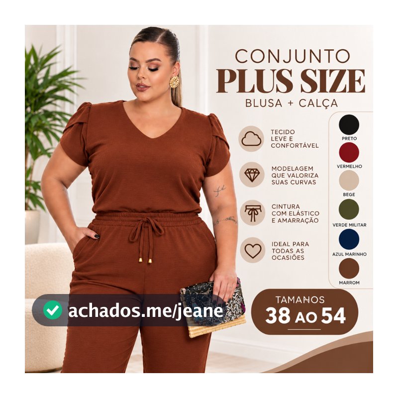 CONJUNTO SOCIAL ELEGANTE PLUS SIZE CALÇA E BLUSA PREMIUM