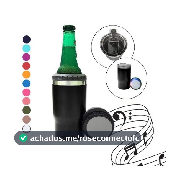 Copo Térmico 3 em 1 Long Neck Com Caixa De Som Bluetooth 420ml Aço Inox caixa de som copo