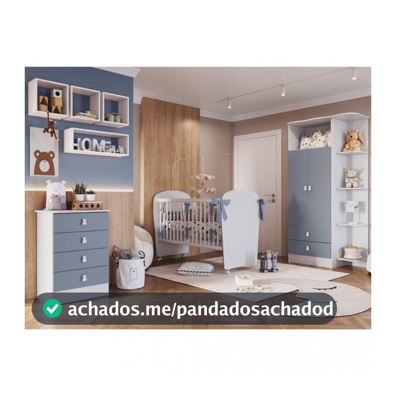 Quarto de Bebê Completo Guarda Roupa Cômoda e Berço com Rodízios Corujinha Percasa