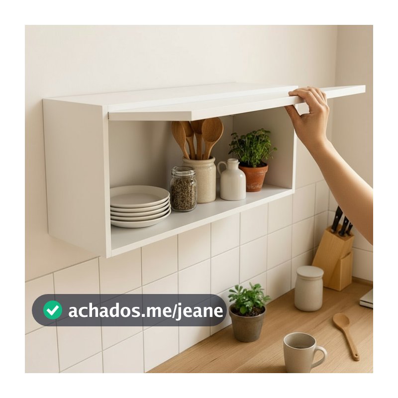 Nicho Suspenso 1 Porta Basculante Branco MDF Organizador Cozinha Lavanderia Banheiro Armário Aéreo