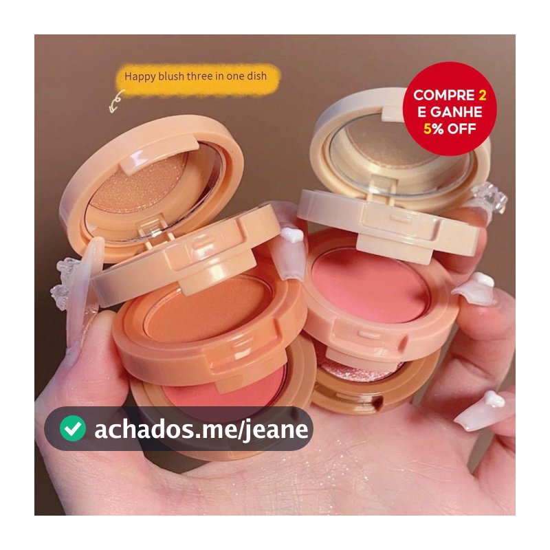 Paleta De Sombras Rosa Para Meninas Adolescentes , Iluminador , Blush , Três Em Um , Com Brilho Perolado