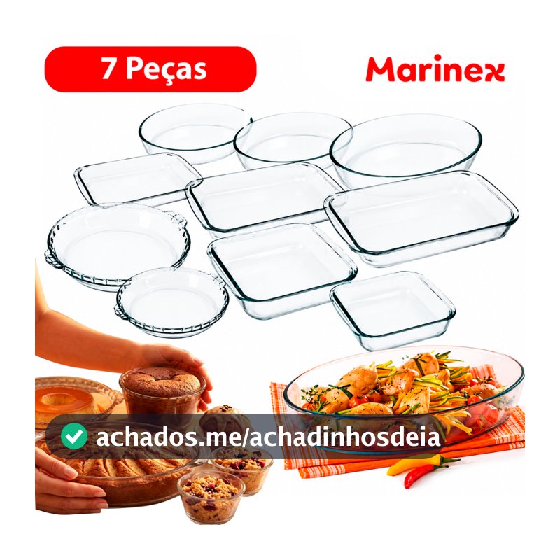 Conjunto Marinex  Kit  Jogo de Travessas 7 peças Variadas em Vidro Temperado próprias P/ Forno