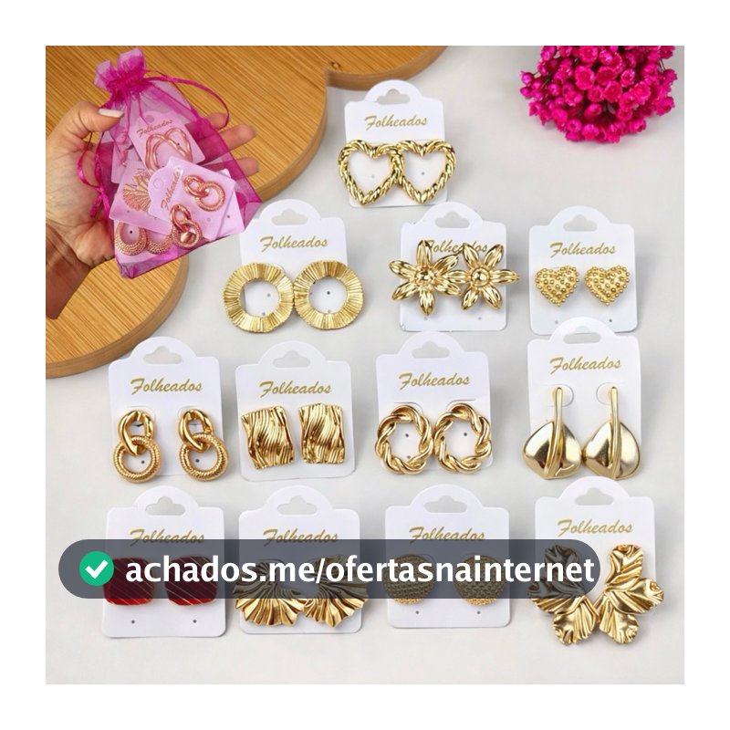 Kit 6 Pares De Brincos Femininos Folheado a Ouro e Prata Bijuteria Tendência Moda Elegante Sortido Lembrançinha