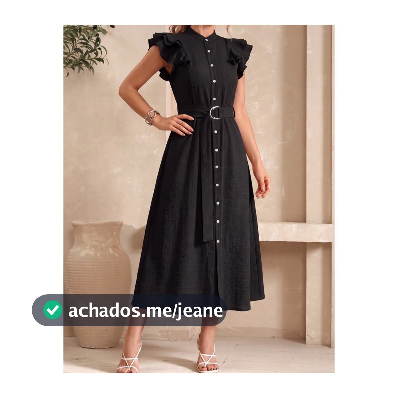 Vestido Midi Feminino Elegante Cinto Botões Moda Casual Evangélica Tendência
