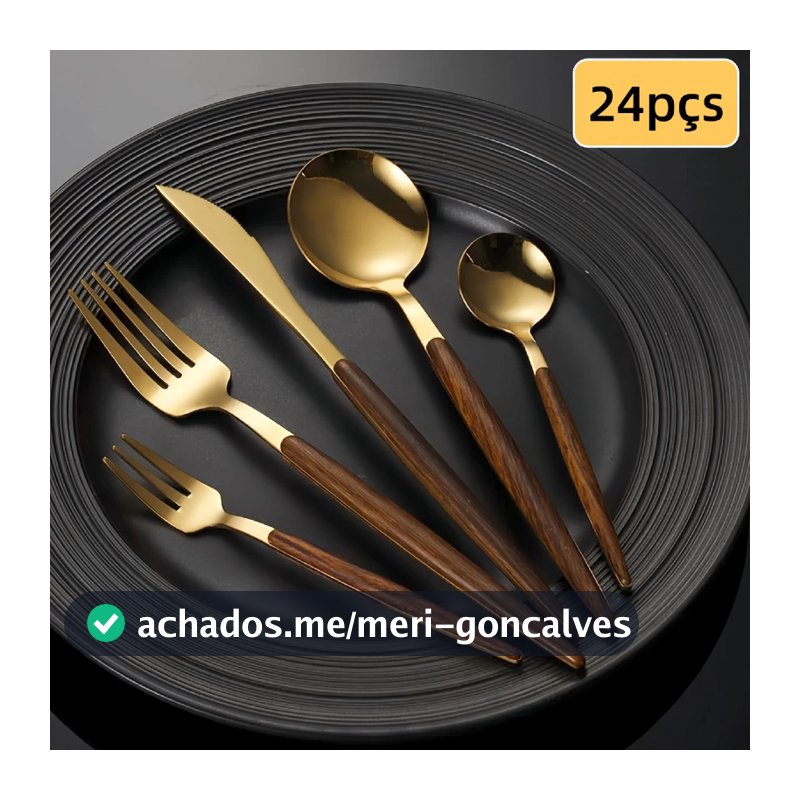Faqueiro 24/48 Peças Aço Inox Cabo Estampa De Madeira