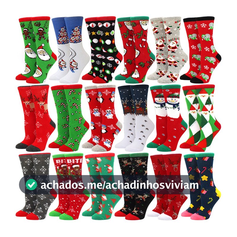 Meia De Natal Feminina Divertida Árvore Papai Noel/Flocos De Neve/Algodão/Ano Novo/Feliz