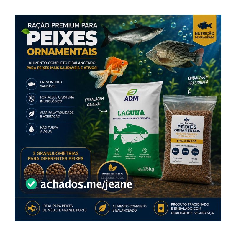 Ração Para Peixes Alevinos, Kinguios, Carpas, Tilápias e Outros - 1Kg/2Kg/3Kg - Granulometria 2mm - 4mm - 6mm