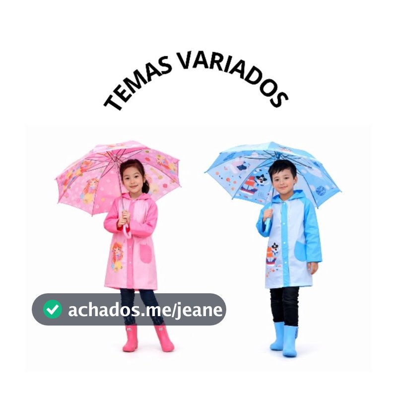 Kit Capa De Chuva + Guarda Chuva Infantil Menina Menino Criança De PVC Reforçado