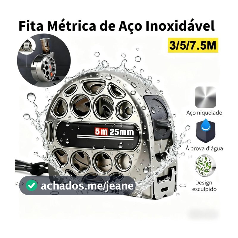 Fita Métrica De Aço Inoxidável 3/5/7,5m Trena Profissional Trava Anti-incrustante, impermeável, protetor solar